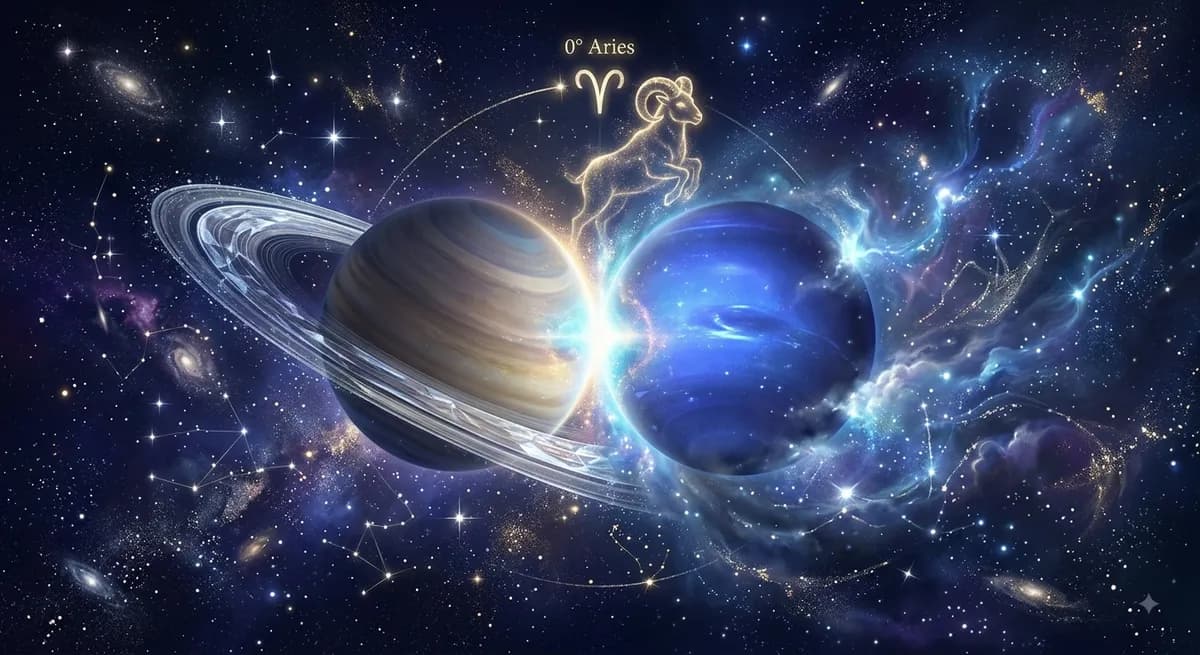 Conjunción Saturno-Neptuno en Aries 2026: Cuando el Sueño y la Realidad se Encuentran