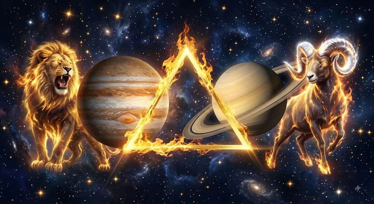 Júpiter en Leo Trígono Saturno en Aries (Agosto 2026): Cuando la Ambición se Vuelve Estructura