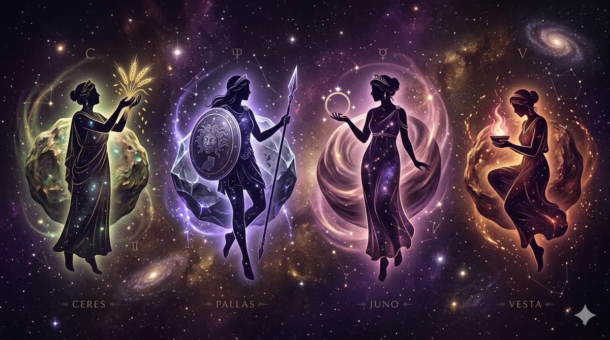 Asteroides en la Carta Natal: Ceres, Palas, Juno y Vesta Explicados